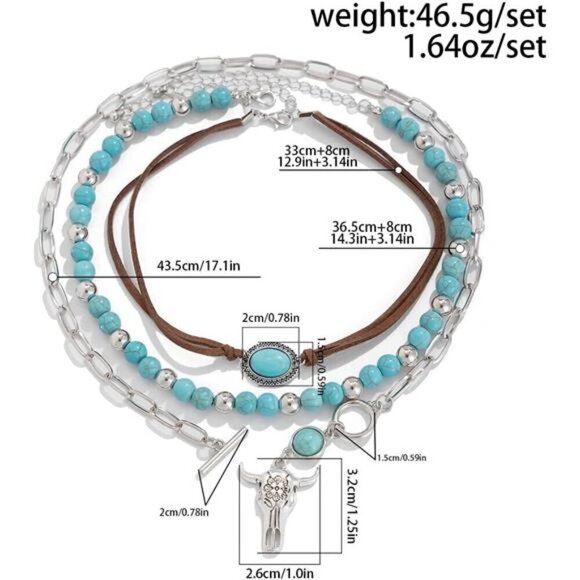 16 Pcs Western Jewelry for Women Bohemian Set, Faux Turquoise and Silver Set - Picture 4 of 8